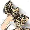 Tofflor Summer Sexy Black Open Toe Big Bow Tie Leopard Fashion Stiletto Heel Women Party Slip On Slingback Shoes 2023