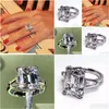 Anelli Anelli Anello di diamanti da laboratorio con taglio smeraldo di lusso da 4 ct 100 Anello di fidanzamento in argento sterling 925 originale per le donne Gioielli da sposa Drop De Dh7O