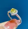 Cluster Rings LR515 Solid 18K White Gold Nature Yellow Sapphire Gemstone 1.19ct Gemstones And Diamonds For Women Fine Jewelry Presents