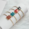 Bangle Stainless Steel Open Cuff Bangles For Women Square Charm With Multi-color Enamel 2023 Metal Bracelets Pulseras Mujer