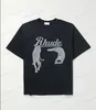 Herr t-shirts Rhude Night Cat Print High Street Kort ärm T-shirt Kort ärm Löst runda nacke Herr- och kvinnors par Kort ärm T-shirt T230317