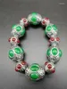 Bangle Chine Old Tibet Silver Carving Flower incragée Red Green Jade Bracelet Collection Ornements Statues for Decoration