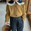 Kids Shirts Autumn Baby Girls Corduroy Shirts Korean Style Lace Collar Toddlers Children Cute Blouses 230317