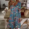 Vestidos Casuales 9 Estilos Moda Mujer Slim Fit Cuello Redondo Vestido de Manga Larga Estampado Bata Hermoso Rápido