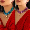 Chains Candy Color Thick Necklace For Women Hiphop Chunky Chain Collare Beads Pendants Square Buckle Choker Jewelry Gifts