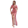 Stage desgaste 2023 Women Dancewear Belly Dance Clothing Floral Figurino Dress One Piece com Bowknot