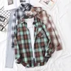 Camisas de blusas femininas HSA Autumn Spring Spring Flannel Camisa Mulheres Blouses and Tops Retro Cotton Lady Logo Outwear Coreano Tops Femme 230317