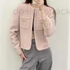 Designer de jaquetas femininas no início da primavera 2023 Nova Fragrância Little Fragrância Francesa Versátil Pink Wood Twoven Tweed Coat Women 0LQ4