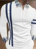 Herrpolos mäns casual polo skjorta khaki kragefri långärmad zip design topp harajuku män streetwear lyxmode s-3xl 230317