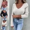 Women's T Shirts Base Sweater Deep V Neck Women Top Long Sleeve Stretchable Great Slim Fit Spring