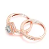 Luxuriöser echter ovaler Diamant im Brillantschliff, Hochzeitspaar-Ring-Set für Frauen, Verlobungsband, 18 Karat Roségold gefüllt, Eternity-Schmuck, Zirkonia