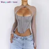 Wangcai01 Kadın T-Shirt Giyu Seksi Kulüp Partisi Blouses Kadın Korse Mahsul Tops 2023 Yaz Sonbahar Mafyiz Gömlekleri Bluz Blon Hollow Out Uzun Seve Blusas FME 0317H23