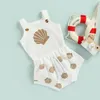 Kledingsets Baby Summer Clothing Sets 0-18m Toddler Infant Boys Girls Shell Print Strap Button Plaid Breint BodysuitSshorts Tracksuits 230317