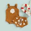 Conjuntos de ropa Conjuntos de ropa de verano para bebés 0-18M Niños pequeños Niños pequeños Niñas Estampado de concha Correa Botón Tela escocesa Bodis de punto Pantalones cortos Chándales 230317