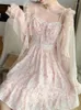 Casual Dresses Sexy Strap Kawaii Princess Dress Women Summer 2023 Japanese High Waist Sweet Sleeveless Lace Floral Korean Clothing