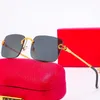 Designer rode zonnebril voor vrouwen man zonnebril mode klassieke randloze gouden metalen frame kar brillen bril goggle outdoor strand meerdere stijlen met originele doos