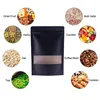 Sacchetti richiudibili in carta kraft nera di molte dimensioni Cerniera a prova di odore Stand Up Pouch Bag con tacca per finestra opaca per biscotti al tè caramelle