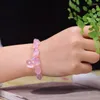 STRAND Groothandel roze natuurlijke kristallen armbanden met vorm Bead Pixiu Hanger Bracelet Lucky For Women Fresh Gift Sieraden