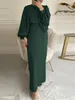 Ropa étnica Otoño Puff Manga Marruecos Vestido musulmán Mujeres Abaya Kaftans Casual Vestidos de noche Mujer Turquía Islam Long Robe Femme Vestidos 230317
