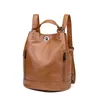 wholesale ladies shoulder bags 3 versions simple solid color leather backpack vertical large capacity wear-resistant retro handbag double zipper bucket bag