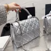 Womens Designer Vinatge Trendy Tote Bags With Top Handle Silver Metal Hardware Matelasse Chain Crossbody Shoulder Timeless Accordion Multi Pochette Purse 24CM