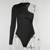 Women's Two Piece Pants Tossy Black Turtleneck Bodysuit Women Sexy One Shoulder Long Sleeve Body Top Female Bodycon Overalls Elegant