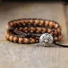 Strand Classic Herren Damen Holzperlen Leder Wickelarmband Steampunk 2 spirituelle Liebhaber Paare Schmuck Tropfen