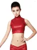 Tanques femininos Faux Latex elástico Couro PU meio alto colarinho sem mangas Tampes calças calças bustier bustier tops sexy Clubwear dança ioga cortada