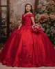 Red Bling Bling Quinceanera Dresses Ball Gown 2023 Appliques Off Shoulder Sweet 16 Dress Party Gown Vestidos De 15 Anos