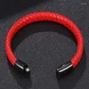 Charm Bracelets Red Braided Leather Bracelet Men Jewelry Stainless Steel Magnetic Clasp Fashion Bangles Gifts Pulsera Hombre