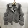 Damen Pelzimitat SF0585 Echtlederjacke mit echtem Crop Coat Damen Winter