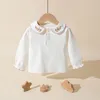 Barnskjorta Baby Girl Long Sleeve Lapel broderi Flowers Autumn Girls T Shirts Spring Cotton Baby Girls T-shirt Småbarnskjortor 230317