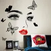 Sfondi 2 pezzi Labbra rosse da donna Occhi Farfalla Adesivi murali cartoni animati Sfondo Soggiorno Camera da letto Decorazione murale