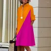 Skirts Elegant Solid Shirt Dress Women 2023 Turn Down Collar Long Sleeve Midi Dresses Spring Ladies Commute Casual Loose Pocket Blouses