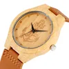 Armbandsur Brown Watch Quartz Men's Boat Anchor Carved Mönsterlogg Färg Dial Bamboo Dot Scale Justerbar för pojkvänskursur