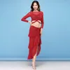 Podium Draag Fashion Women Dance Clothing Class Spandex Rettery Mesh Sequins Belly Costume Set 2PCS Over-Skirt Hip Scarf