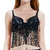 Abbigliamento da palcoscenico Accessori per danza del ventre da donna Reggiseno con paillettes Coppa B/C Top push up di danza del ventre