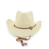 Cappelli di paglia Donna Uomo Estate Panama Cintura da cowboy occidentale Fascia Cappellini jazz Spiaggia Corda antivento Cappelli estivi da donna Sombreros De Mujer