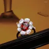 Clusterringen S925 Sterling Silver Simulated Delicate Ruby Crowd Premium Diamond Ring Women Elegant Fashion Engagement Wedding Sieraden Gift