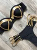 Bikinis set Black Bandage Maillot de bain 2021 Sexy Bikini brésilien Push Up Maillots de bain Femmes Micro Bikinis Plus Size Beachwear Shiny Gold Beachwear P230316