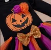 Kledingsets Babymeisjes Halloween -kleding Set Letter met lange mouwen Gedrukt Romper Multicolor garen Rok Hoofdtooi Halloween -kostuum 230317