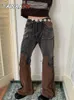 Dżinsy damskie Tawaaiw American Retro Patchwork Corduroy Mom dżinsy kobiety Tassel Chłopak dżinsy dla kobiet do stare dżinsowe dżinsowe spodnie L230316