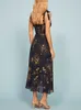 Robes décontractées robes pour femmes 2022 élégante robe florale vintage à volants chérie cou sans manches sangle cravate à volants ourlet robe de plage d'été W0315