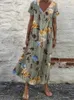 Sıradan Elbiseler Büyük boyutlu kadın çiçek sundress Zanzea 2023 Kaftan Baskılı Yaz Elbise Kısa Kollu Maxi Vestidos Kadın Gündelik Çöp Femme W0315