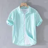 Men's Casual Shirts Oxford Men's Cotton Short Sleeve Shirt 2023 Summer Simple Literary All-match Half-sleeve Male Classic Brand Tops