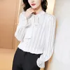 Frauenblusen Hemden Korean Damen Vintage Spring Striped Chiffon Blouses Büro Dame Lady Schnürschuhe Bluse Langschläfe Plus Größe Hemd Tops Blusas 230317