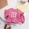 Hoodies Sweatshirts Süße Baby Mädchen Tops Sweatshirt Liebe Muster Rüschen Langarm O-Ausschnitt Pullover Kinder Shirts Lässige Lose Hoody Kinderkleidung 230317