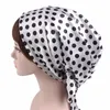 Towel Soft Women Satin Print Ribbon Bow Turban Cap Sleeping Shower Silk Long Hair Care Bonnet Headwrap Hat Accessories1