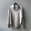 Women's Blouses Shirts Spring Fashion Button Up Satin Silk Shirt Women Vintage Turn Down Collar Blouse White Lady Long Sleeve Femme Loose Street Shirts 230317