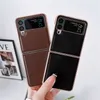 Folding Plating Vogue Phone Case för iPhone 14 13 Pro Max Samsung Galaxy Z Fold4 Fold3 Flip3 Flip4 S23 Ultra S22 Plus S21 äkta läder Business Protective Shell